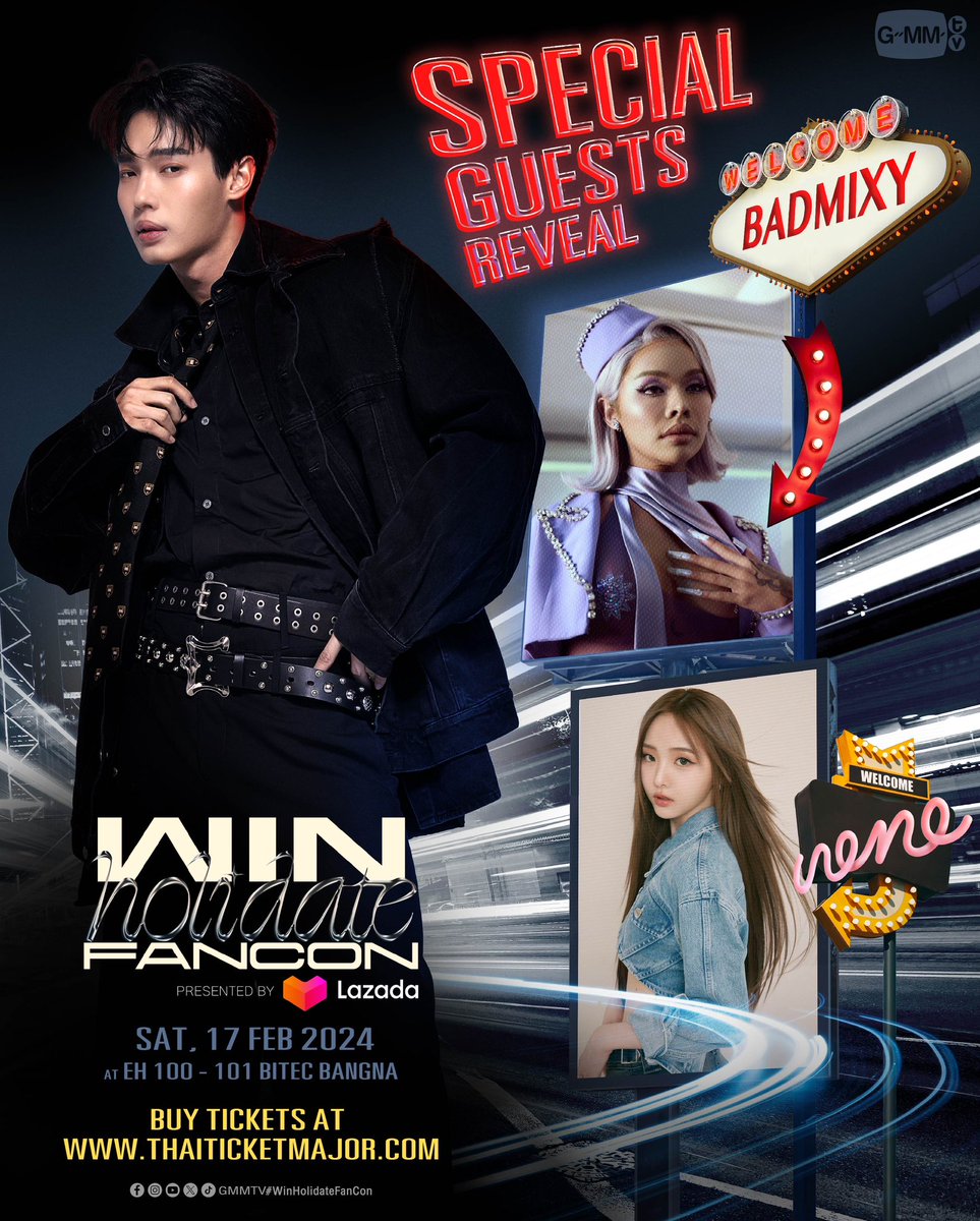 SPECIAL GUESTS REVEAL! WELCOME BADMIXY and NENE to the HOLIDATE 🔥 ‘WIN HOLIDATE FANCON Presented by Lazada’ Saturday, 17 February 2024 | EH 100 - 101 BITEC Bangna 👉🏼 BUY TICKETS shorturl.at/dstOR #WinHolidateFancon #GMMTV @winmetawin @nnenevader
