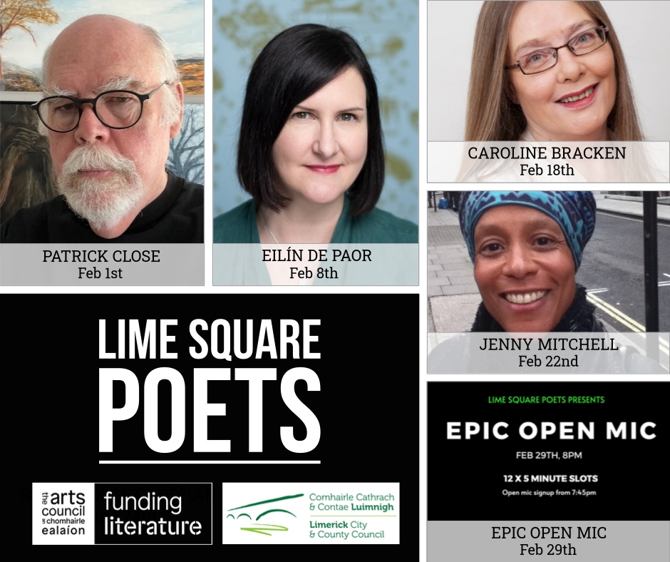 Join us this Feb for an incredible line-up of featured poets and an electric open mic. Thursdays from 7:45pm. Everyone is welcome; our events are free. More details at: limesquarepoets.com/events @MunLitCentre @LimerickCouncil @poetryireland #ArtsCouncilSupported @artscouncil_ie