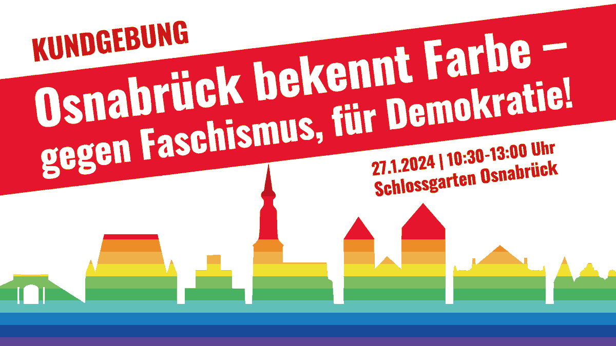 tdh_de's tweet photo. Gemeinsam mit vielen anderen Organisationen rufen wir für Samstag 10:30 Uhr zum Protest in #Osnabrück auf. Helft bei der Mobi! Sharepic und Infos hier: https://t.co/nixp3nJkmd

#NieWiederIstJetzt #WirSindDieBrandmauer #GemeinsamGegenRechts https://t.co/pMuVCRc5Fp