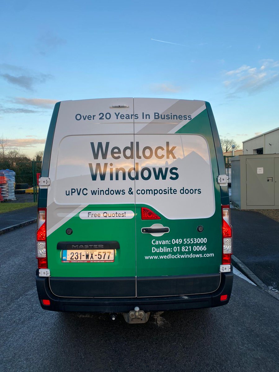 ErncoGroup's tweet photo. Good luck @DublinWedlock with the new van. The graphics look great and our Oran has done a smashing job with the application. Thanks to Joe and the team at Wedlock Windows for the continued support. https://t.co/LbYctOA9XW