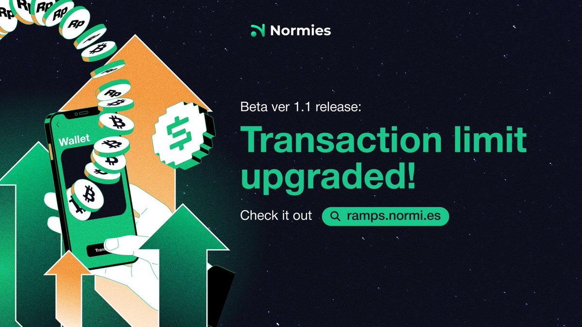 🚀 Great news! We're delighted to announce the increase transaction limit on Normies Beta v1.1! 

Simply fill your name as ID &amp; enjoy new limit up to 7 Mio! also no more limit for an address! Empowering you to do more in #Crypto space. Thank you for choosing #Normies!