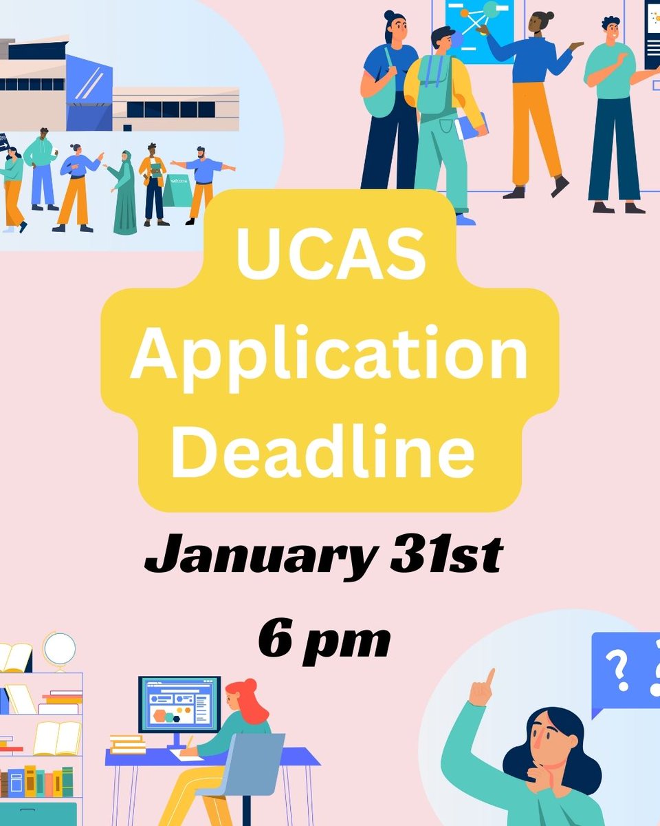 The UCAS equal consideration deadline is coming up!

Applications for the majority of undergraduate courses should be submitted by 6 pm (UK time) on January 31.
Any LEAPS-eligible students can contact the LEAPS team for any advice! 

ucas.com/undergraduate/…