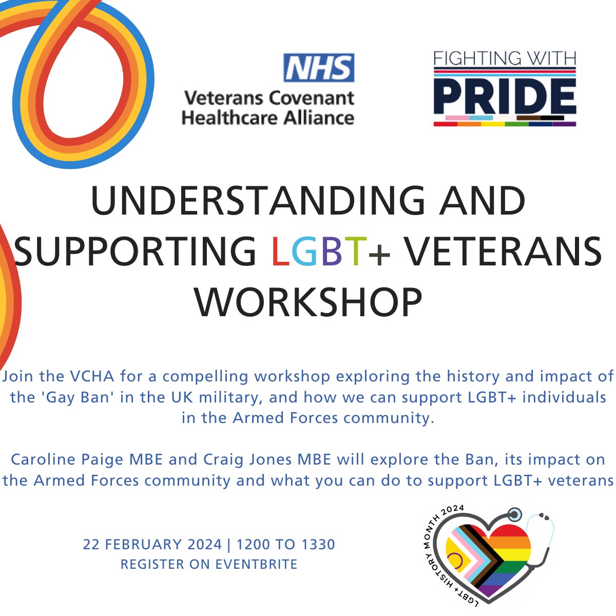 🌈 Join us for a vital workshop on 'Understanding and Supporting LGBT+ Veterans' on 22nd Feb! Insightful talks by @caz_paige & @CraigJonesMBE of @fightingwpride. Let's learn and support together! 🌟 #UnderTheScope #LGBTHistoryMonth Register now: ticketsource.co.uk/veterans-coven…