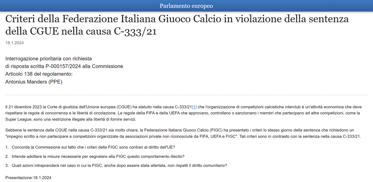 Oculele's tweet photo. @MauroAsara @CalcioFinanza È sul sito del parlamento europeo...per una volta hanno detto la "verità" https://t.co/WVQvZ9zqrr