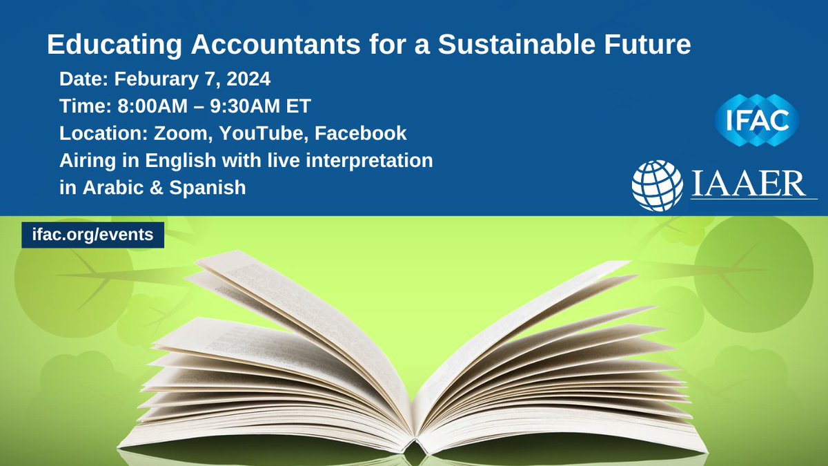 Mark your calendars! Join IFAC & the International Association for Accounting Education and Research (IAAER) on February 7th at 8AM ET for a webinar on IFAC’s recently published literature review for sustainability reporting & assurance. 🔗👉 Register now: bit.ly/3NZrDYN