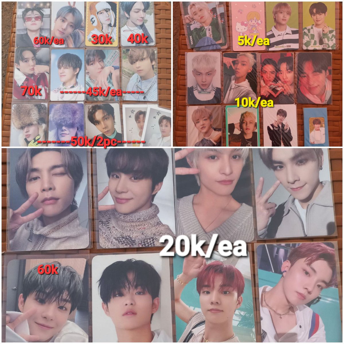 WTS BANTING HARGA (NGABISIN)

PC NCT TREASURE THE BOYZ

kuning min take 3 pc
putih  min take 2 pc
merah bisa satuan
biar cepet abis gesss

inc pack, exc admin oren
negotiable tipisss

t. jeno jaemin haechan mark johnny jungwoo xiaojun yang yang jihoon hyunsuk new kevin changmin Q