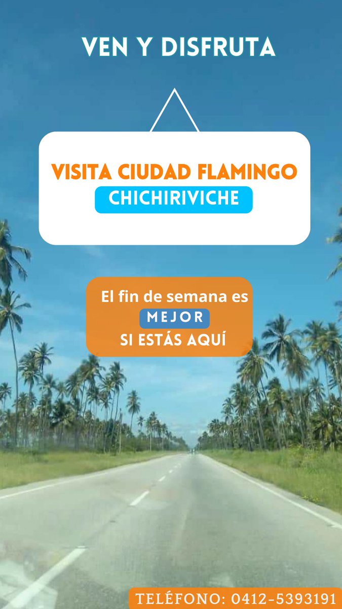 JuliaRiera27's tweet photo. Un lugar para disfrutar en compañía de familiares y amigos🌊 

CIUDAD FLAMINGO - CHICHIRIVICHE 👙🚗🏖️

Teléfono:0412-5393191
 #Hospedaje
#falcon
#chichiriviche
#morrocoy
#visitanos
#turismo
#turismovenezuela
#caracas
#valencia
#sancristobal
#maracay
#Maracaibo https://t.co/jAb6c4vKV3