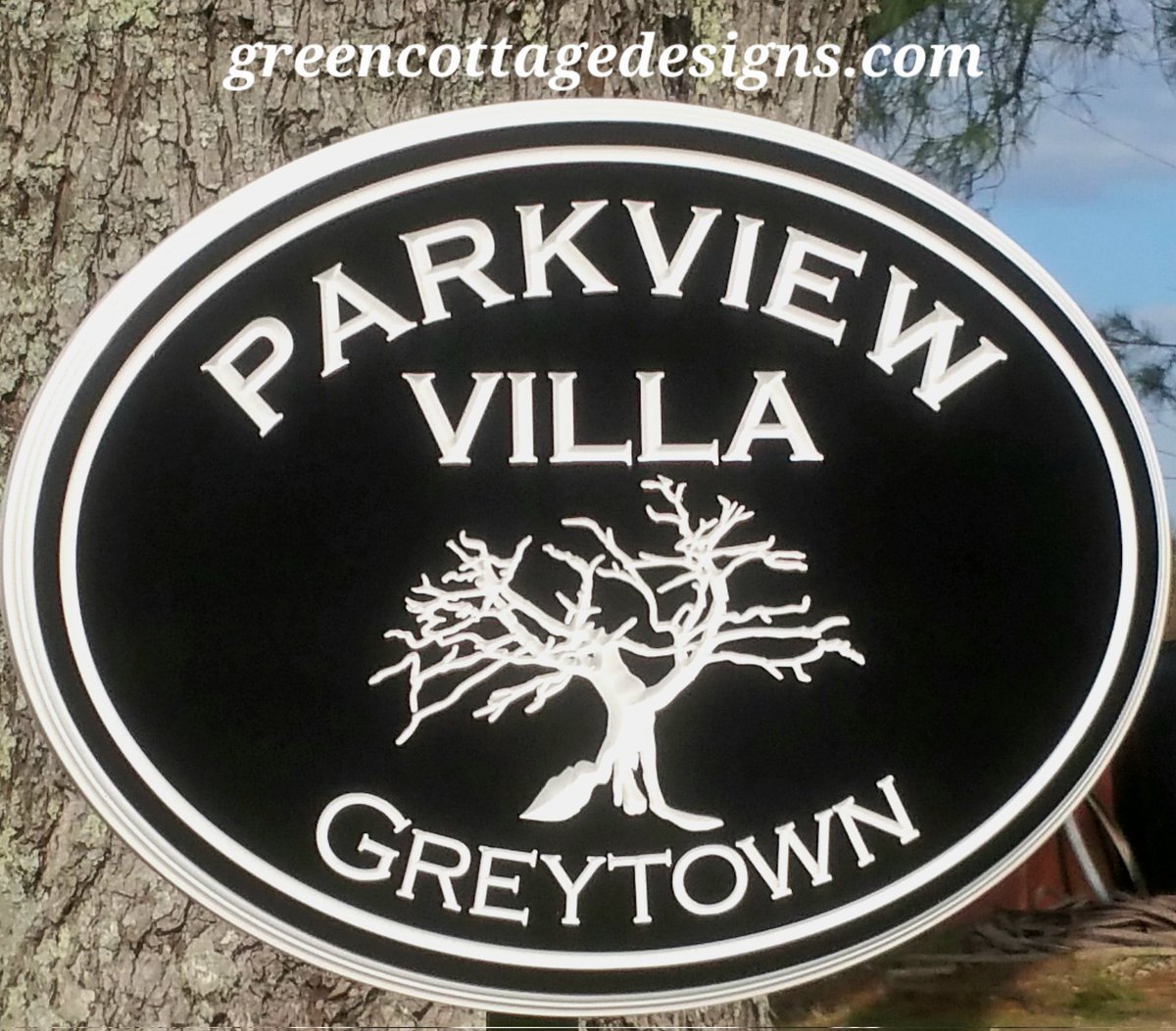 Parkview Villa Sign by greencottagedesigns.com Carved PVC Outdoor Signs #Parkview #Villa #housesign #NewZealand #greytown