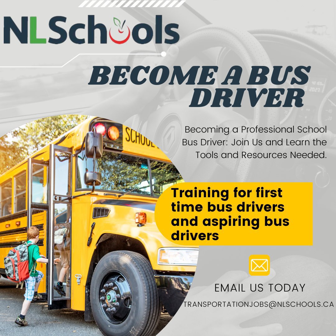 NLESD, NLSchools and Contracted Services are hiring bus drivers. Being a bus driver means playing a “vital role” in the education of students, transporting them safely to and from school. Contact us at transportationjobs@nlschools.ca to learn more. @EDU_GovNL @TI_GovNL