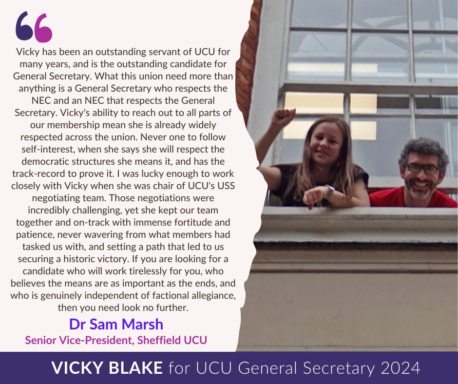 I'm very pleased to be endorsing Vicky Blake @zenscara #vicky4GS for the @UCU General Secretary elections. If it's integrity, dedication and fortitude you're after, look no further. Vicky will make an exceptional GS. vickyblakeucu.uk/endorsements/#…