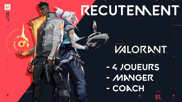 🌟La TX E-sport recute ! 🌟

Nous recrutons 💼pour les postes suivants :

- 4 Joueurs valo
- Manager
- Coach

Contacter également ledbikrk sur discord. #Esport #Tournoi #Competition #Victory #TXEsport #TXWIN
#Valorant #Recrutementvalorant