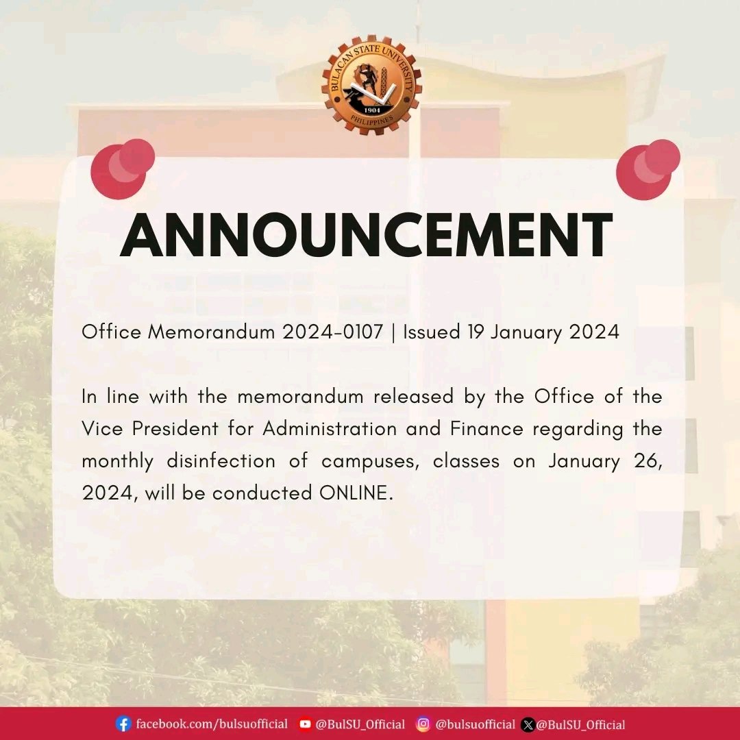 BulSU_Official's tweet photo. BulSUans are expected to attend the online classes as they would attend in-person classes. The university is committed to providing a safe learning environment and ensuring the safety and well-being of the community and seeks your cooperation in this matter. https://t.co/sY23Og6MHj
