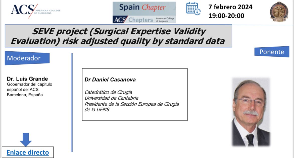 Quieres saber qué es el examen @UEMSEurope y a qué sirve ? Conoces el proyecto SEVE? Desde el @AmCollSurgeons 🇪🇸te lo contamos el miércoles 7 febrero a las 19h Link 👉 teams.microsoft.com/l/meetup-join/… @Cirbosque @Residentequir @CirujanosMad @laparostato @alarjosan