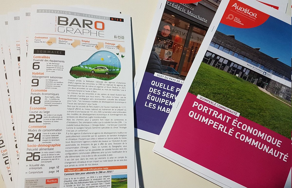 AUDELOR's tweet photo. Portraits économiques de @LorientAgglo &amp; @QuimperleCo   Zero Artificialisation Nette #ZAN, "ville élémentaire" et proximité  des équipements, modes de consommation, course au large... Ce matin nous présentons en avant-première le Barographe 38, en cours de diffusion https://t.co/GkO9oGOqad