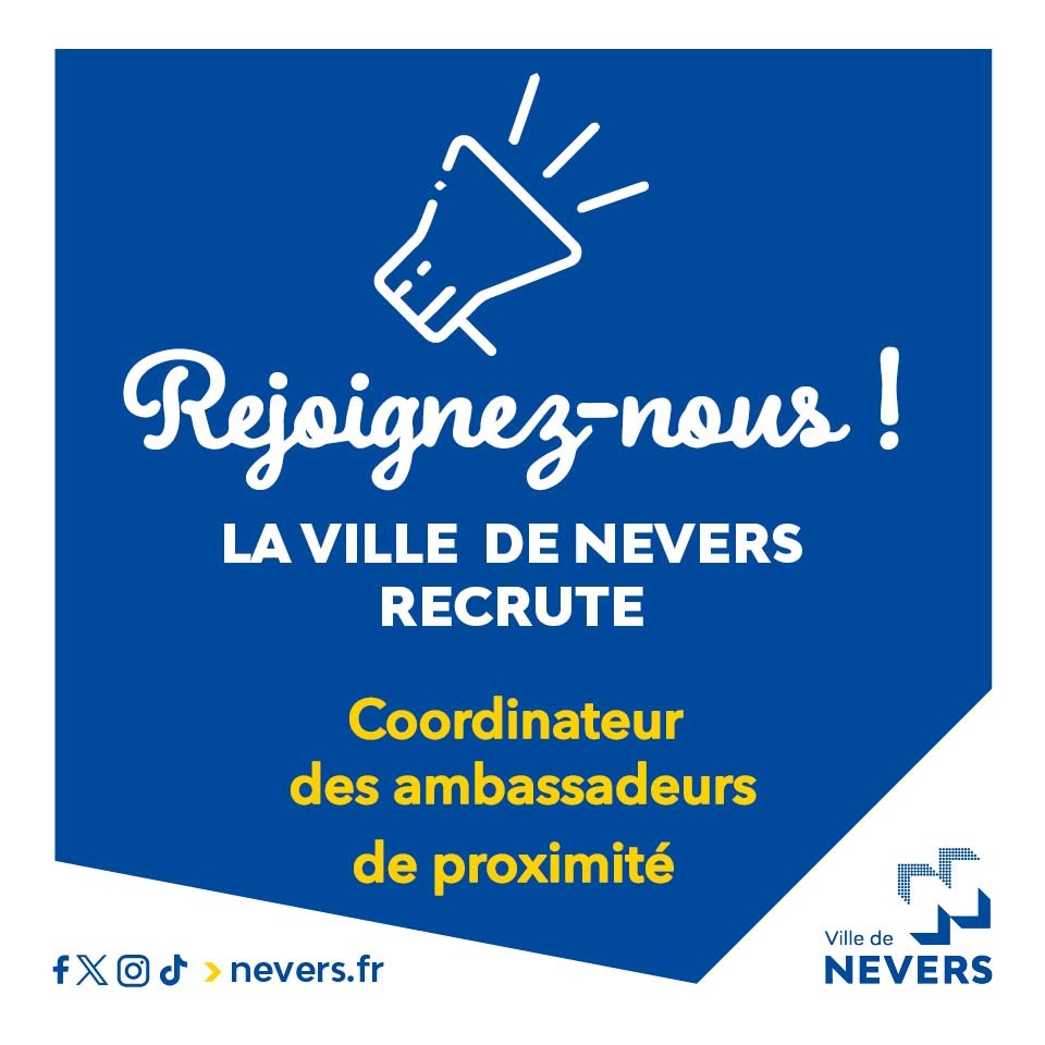 🤝 La Ville de #Nevers recrute un coordinateur des ambassadeurs de proximité H/F 🧑🏻‍ Rejoignez-nous en candidatant à l'offre ici ➡ swll.to/QFTcyLi #emploi #Nièvre