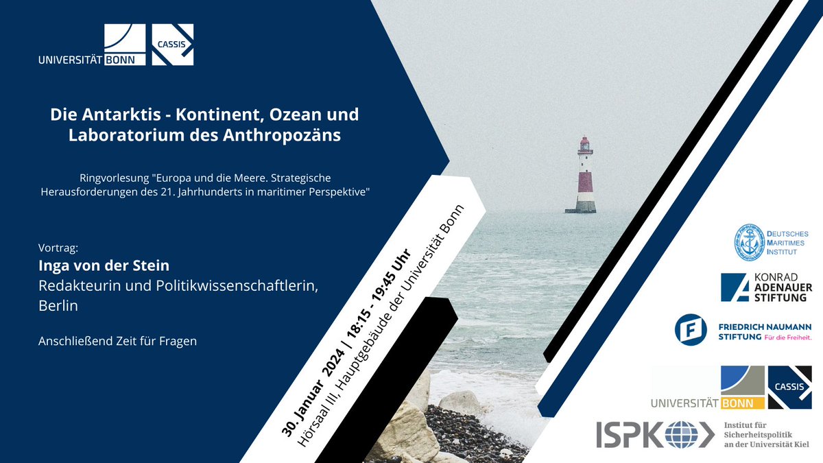 📅 30.01. | 18:15 - 19:45 Uhr: Vortrag "Die Antarktis - Kontinent, Ozean &amp; Laboratorium des Anthropozäns" mit <a href="/IngavonderStein/">Inga von der Stein</a> in der Ringvorlesung "Europa und die Meere" 

📍Hörsaal III, Hauptgebäude der <a href="/UniBonn/">Rheinische Friedrich-Wilhelms-Universität Bonn</a>

👉bit.ly/426gew2