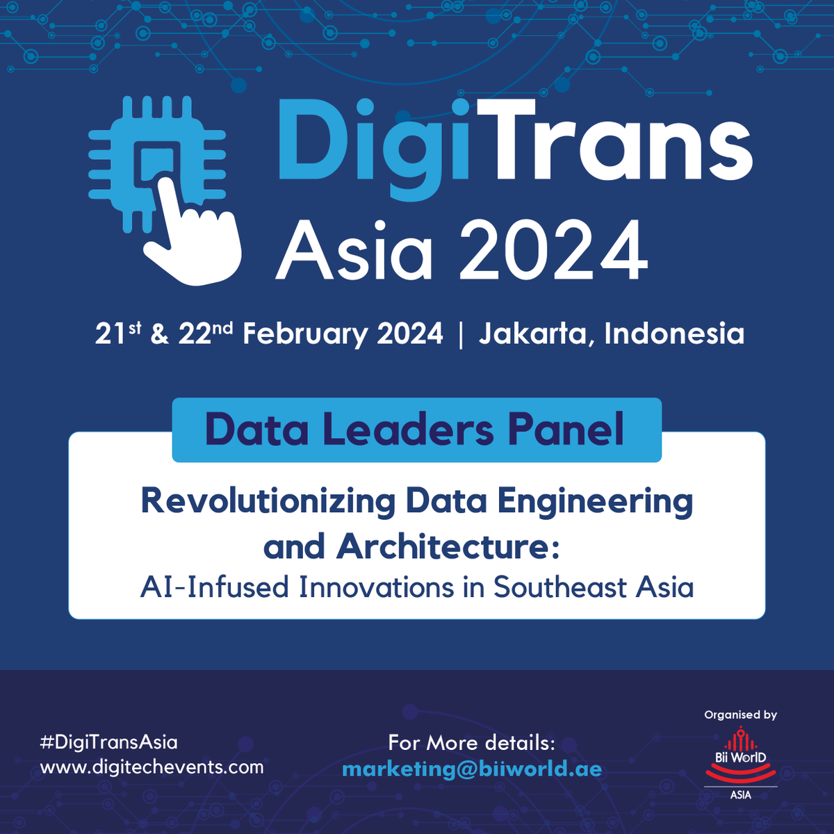 (digitechevents.com/digitrans-asia/) DigiTrans Asia 2024 will see discussion around Data Leaders Panel with the central theme of “Revolutionizing Data Engineering and Architecture: AI-Infused Innovations in Southeast Asia.” 
📋Join us at: digitechevents.com/register/ 
#DigiTransAsia #IoTInsights