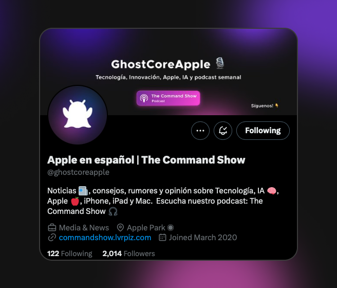 GhostCoreTech's tweet photo. Os recordamos que tenéis toda la actualidad sobre Apple 🍎 en @ghostcoreapple y sobre Tesla y EVs 🚗🔋 en @GhostCoreEVs

Nuestro podcast semanal 🎙️, The Command Show en https://t.co/CQR69NeG3t https://t.co/MnIpqrnOtf