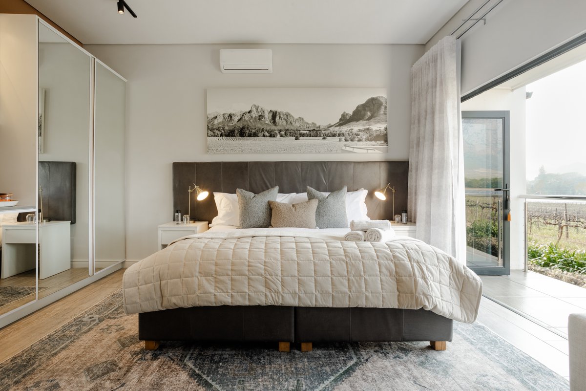 Our vineyard rooms are ready to welcome you. Book your stay - bit.ly/VineyardRooms #vredeenlust #accommodation #vineyardviews #simonsberg #capewinelands