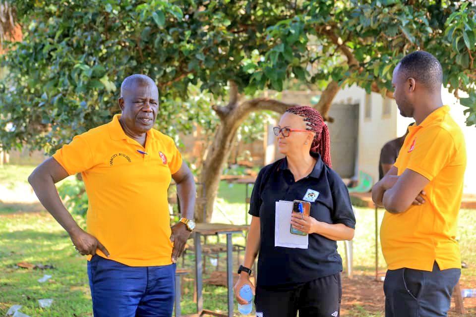 USSSAOnline's tweet photo. Crested Cranes Head Coach Sheryl Botes graces the  #USSSAEliteGames in Jinja. She has been received by the USSSA CEO Christopher Mugisha Banage,  USSSA Head of Technical and Vice Chairman Elite National Organising Committee Ayub Khalifa and Head Of Marketing, Communication and IT @OmariaBosco