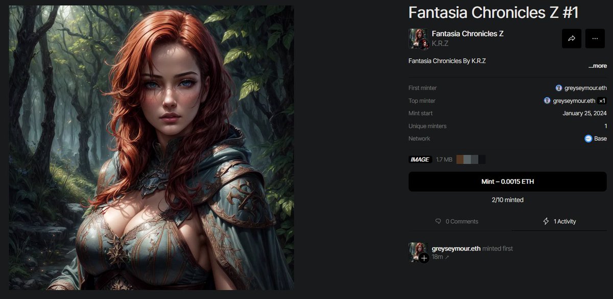 Fantasia Chronicles Z is now available @ourZORA🥳
Check out my first drop ever <a href="/base/">Base</a> network 😍
This mint is sponsored by my amazing friend <a href="/gogokikaider/">grey.base.eth</a> which discover my work from Revel.xyz.
Really appreciate and thank you kindly for supporting and sponsoring 🥰