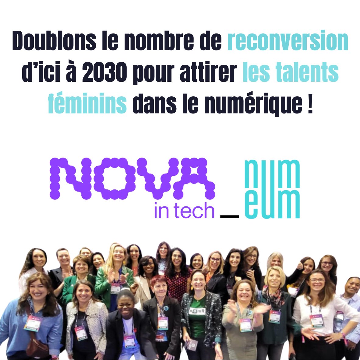 📣 Femmes du numérique devient NOVA in tech, nouvelle commission dédiée aux enjeux de mixité dans le numérique 🎯 Un objectif : doubler le nombre de reconversion d’ici à 2030 et attirer davantage de talents féminins dans le numérique. 👉 Lire le CP : numeum.fr/actu-informati…