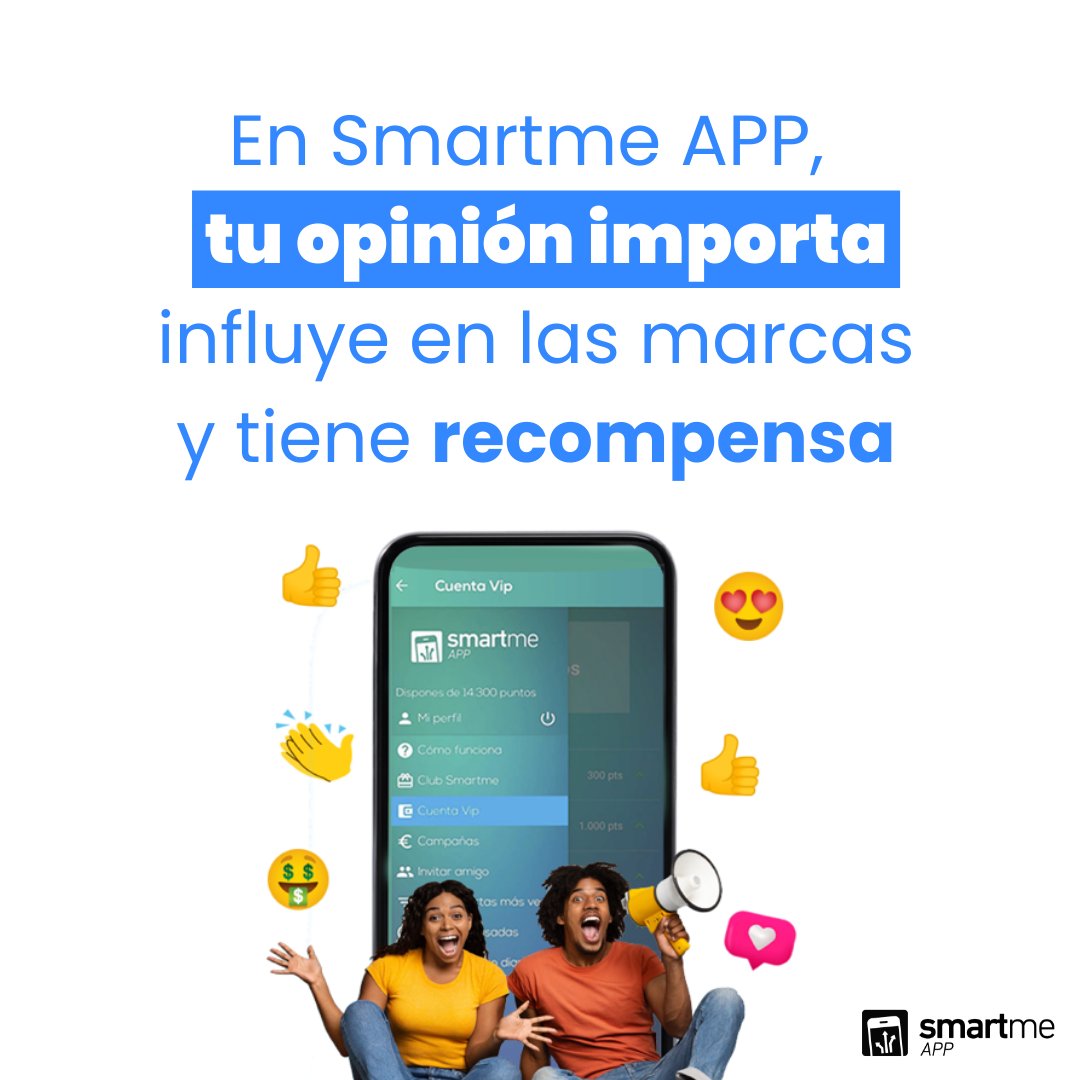 ¡Obtén recompensas influyendo en las marcas y contándonos tu opinión! 📲🤑

#smartmeapp #dineroextra #campañas #concursos #premios #estudiosdemercado
