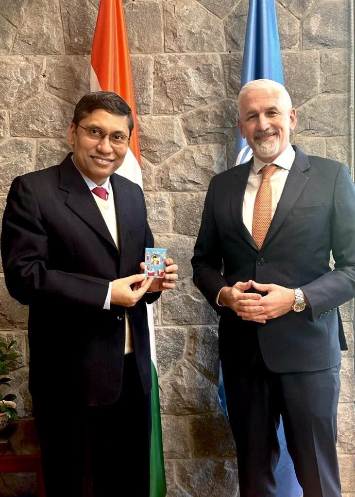 An honour to meet recently with Amb. @abagchimea, India’s new Permanent Representative to the UN @UNGeneva. Appreciated India’s steadfast support to multilateralism and global leadership on peace & security, #SSC and #SDGs. Looking forward to close collaboration 🇮🇳🤝🇺🇳🌏