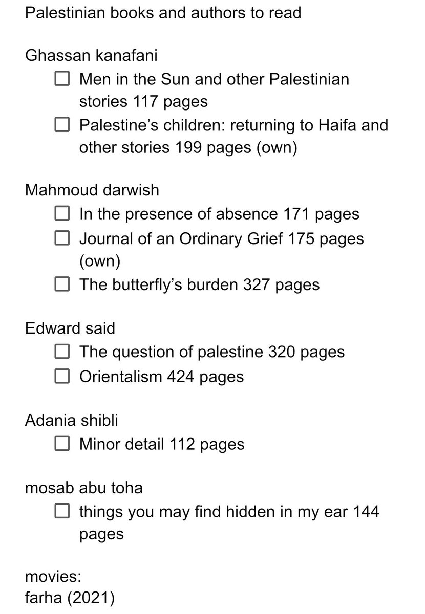 i thought i’d tweet this here: if you’re unsure what to read in regards to palestinian authors and books, here’s my personal tbr! please reply with other recommendations if you have them
