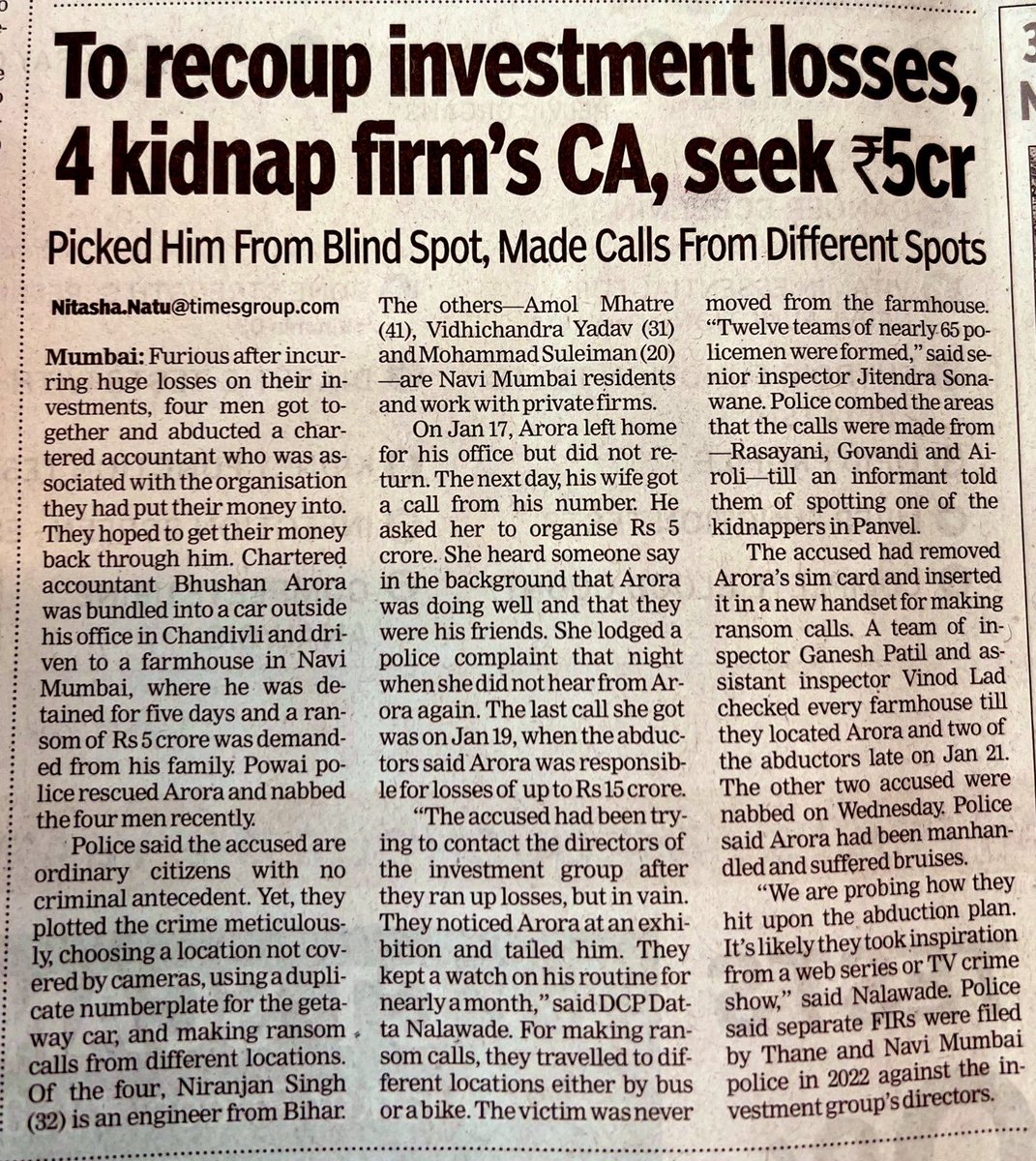 Investors kidnap CA to recover their loss.