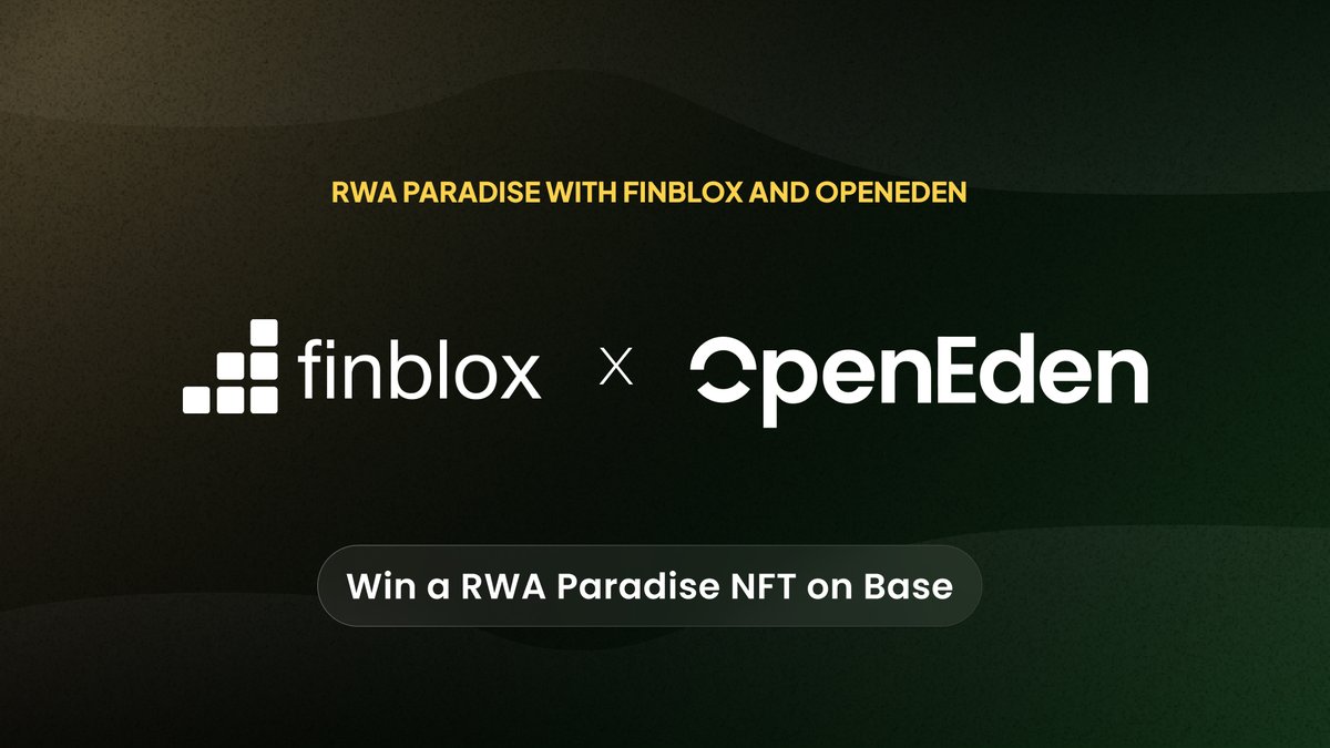 🚀 We are hosting an 'RWA PARADISE' NFT airdrop campaign in collaboration with @OpenEden_Labs! 👉 Complete @Galxe Quest 🧧 Rewards: RWA Paradise NFT on Base ⏰ It only takes 3 mins Claim your exclusive NFT now galxe.com/finblox/campai… #finblox #openeden #RWA #Airdrop