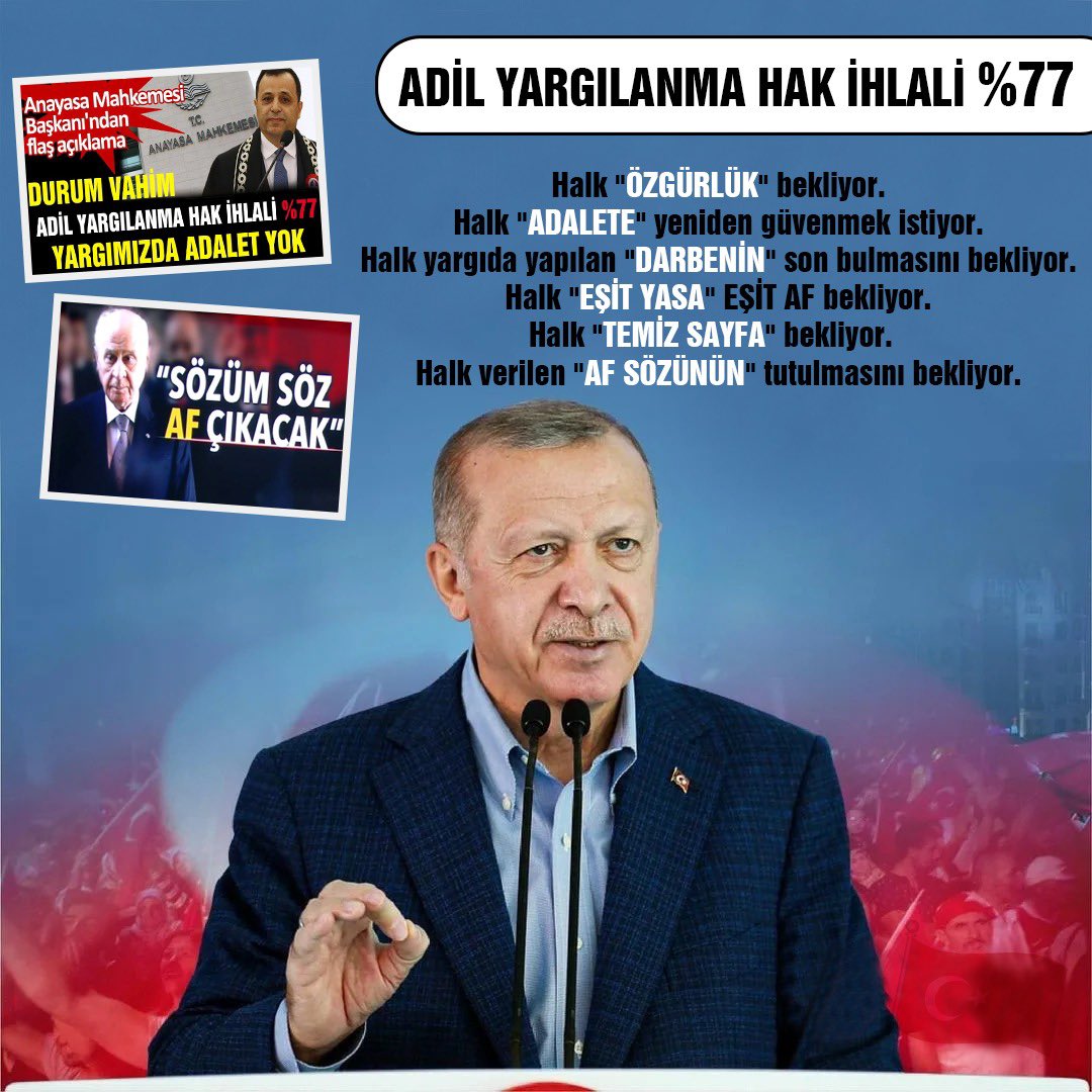 100Yılda MahkumuAffet

suç varsa tabiki cezasida olmalı ama adil olmali adaletli olmali bizler adil yargılanmadik ondandir GenelAf beklentimiz Af istiyoruz
🇹🇷🇹🇷🇹🇷🇹🇷🇹🇷🇹🇷🇹🇷🇹🇷🇹🇷🇹🇷🇹🇷