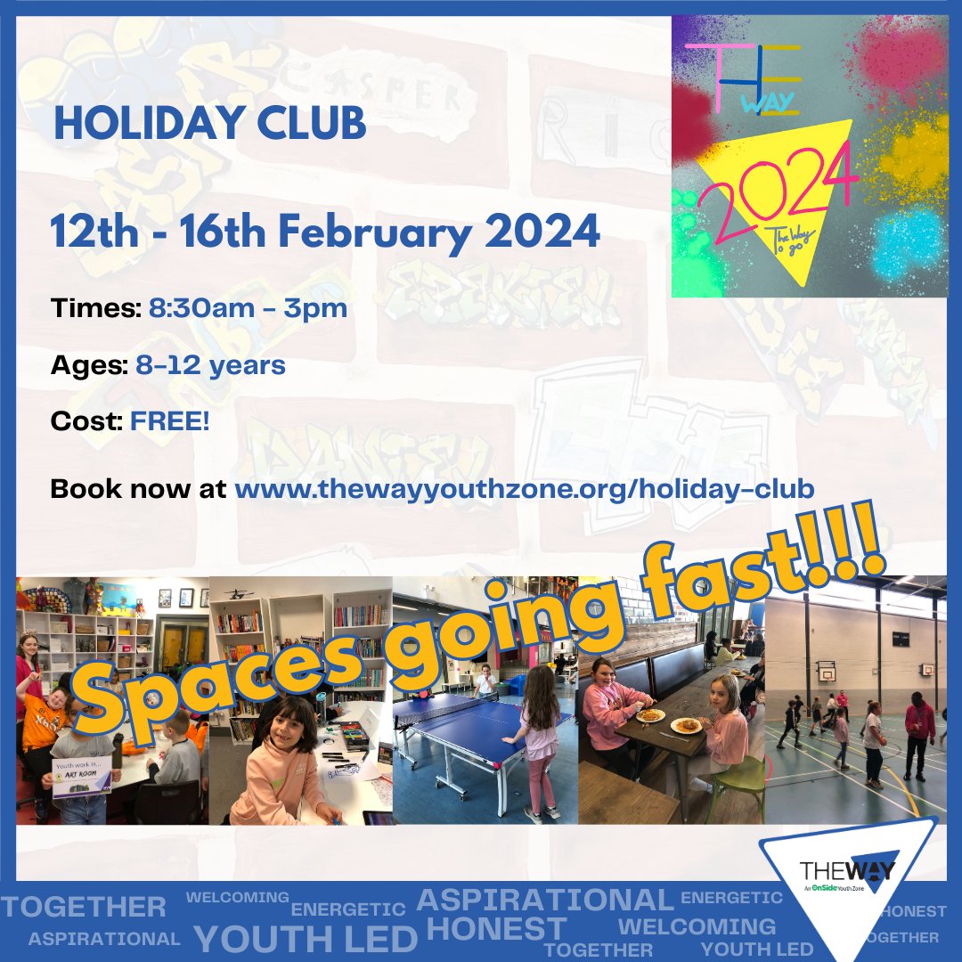 Not many spaces left on our February Half Term Holiday Club. Are you booked on? Go to thewayyouthzone.org/holiday-club to book your space. #holidayclub #wolverhampton