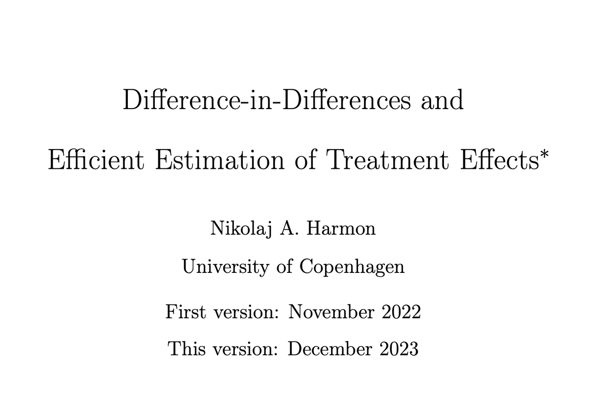 🚨 DID Paper Thread 🚨 Are you confused about which new DID estimator to use? A bit more than a year ago, I wrote a short paper that gives a simple answer. I just completed a revision of that paper so here’s a 🧵 to celebrate! 1/N #econtwitter #differenceindifferences