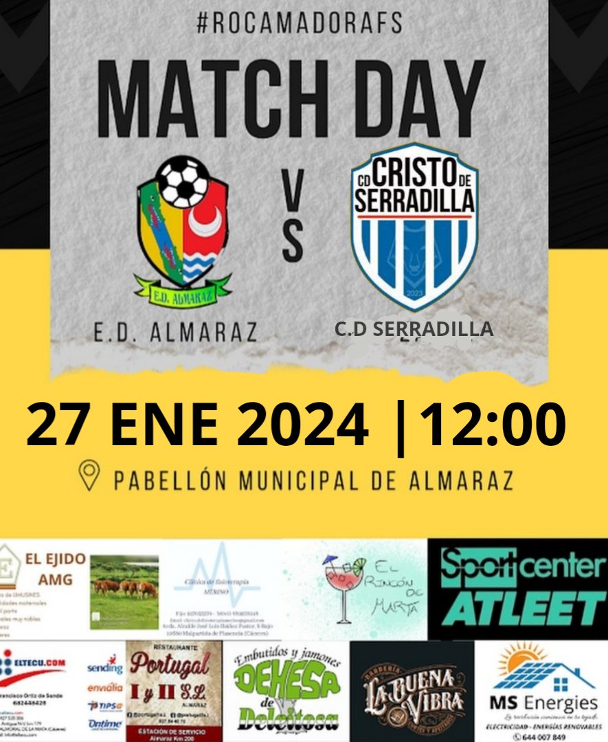 JORNADA 14

🗓️ sábado, 27 enero
🕒 12:00h
📍Almaraz
🆚 @cd_cristodeserradilla
🍻 Empieza la mañana del sábado de la mejor manera🍻

#ROCAMADORAFS
#ORGULLOALMARACEÑO