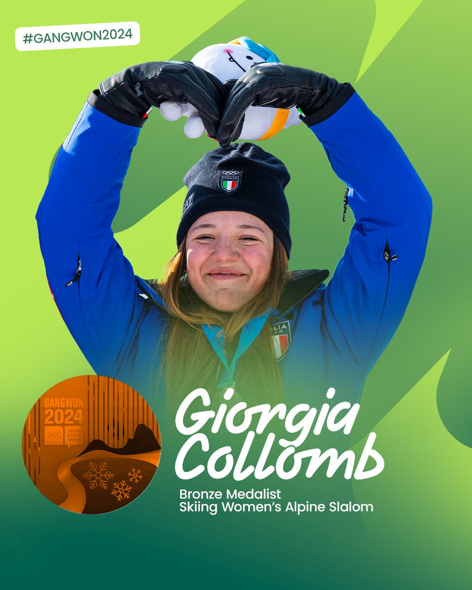 milanocortina26's tweet photo. 🇮🇹 🥉 One, Two and THREE!
🥇🥈🥉 Giorgia Collomb drops the hat-trick and closes her personal podium! After the gold in the giant slalom and the silver in the combined, Giorgia also wins bronze in the slalom!
#MilanoCortina2026 @Olympics #YOG #Gangwon2024 #Gen26 #25gennaio https://t.co/QYY6UvFvwQ