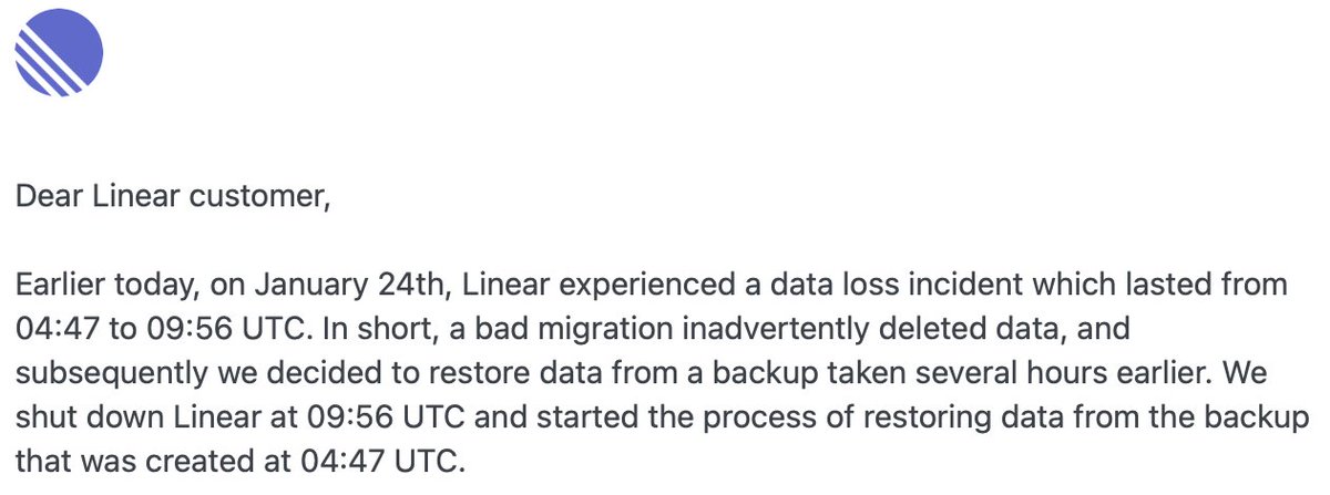 If @linear would have used #eventsourcing, it wouldn't be possible to delete data when doing a migration. Just saying 🤷‍♂️