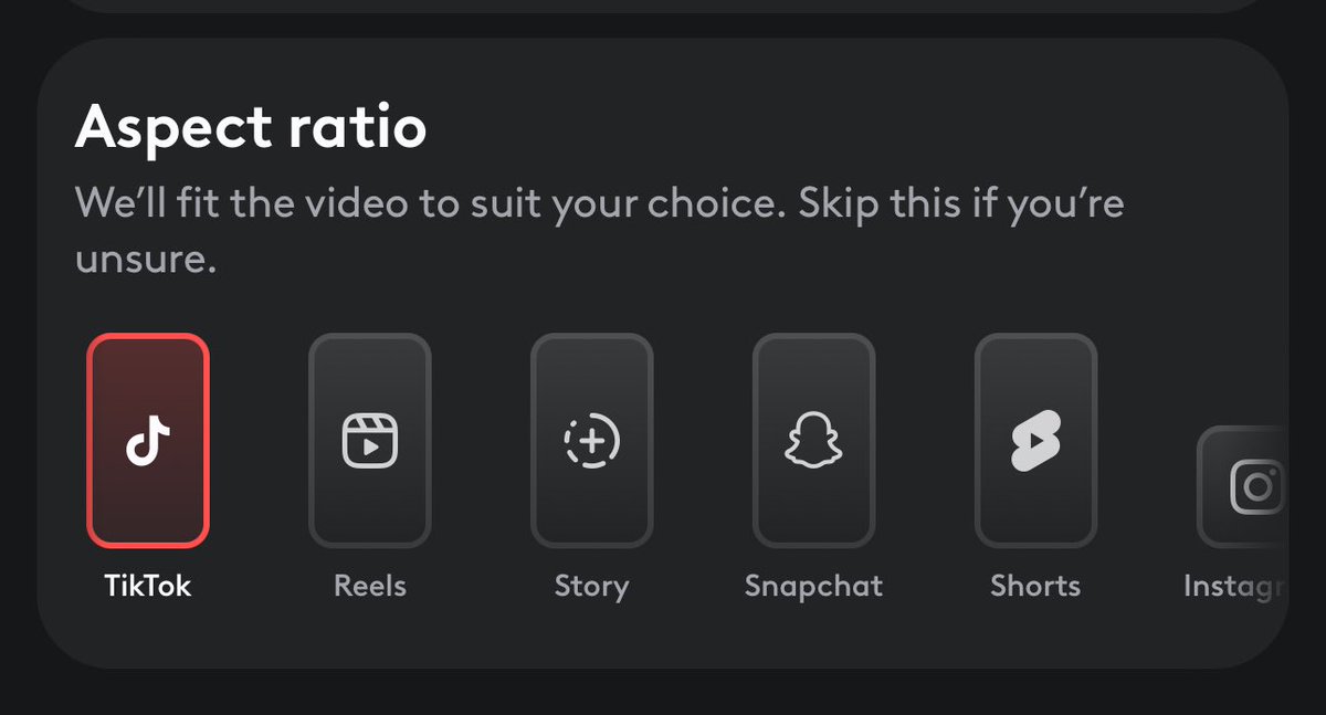 Hey, <a href="/VideoleapApp/">Videoleap by Lightricks</a>! On iOS how do I keep the original aspect ratio? The screen says "Skip this" but there's no way of deselecting anything from the list.