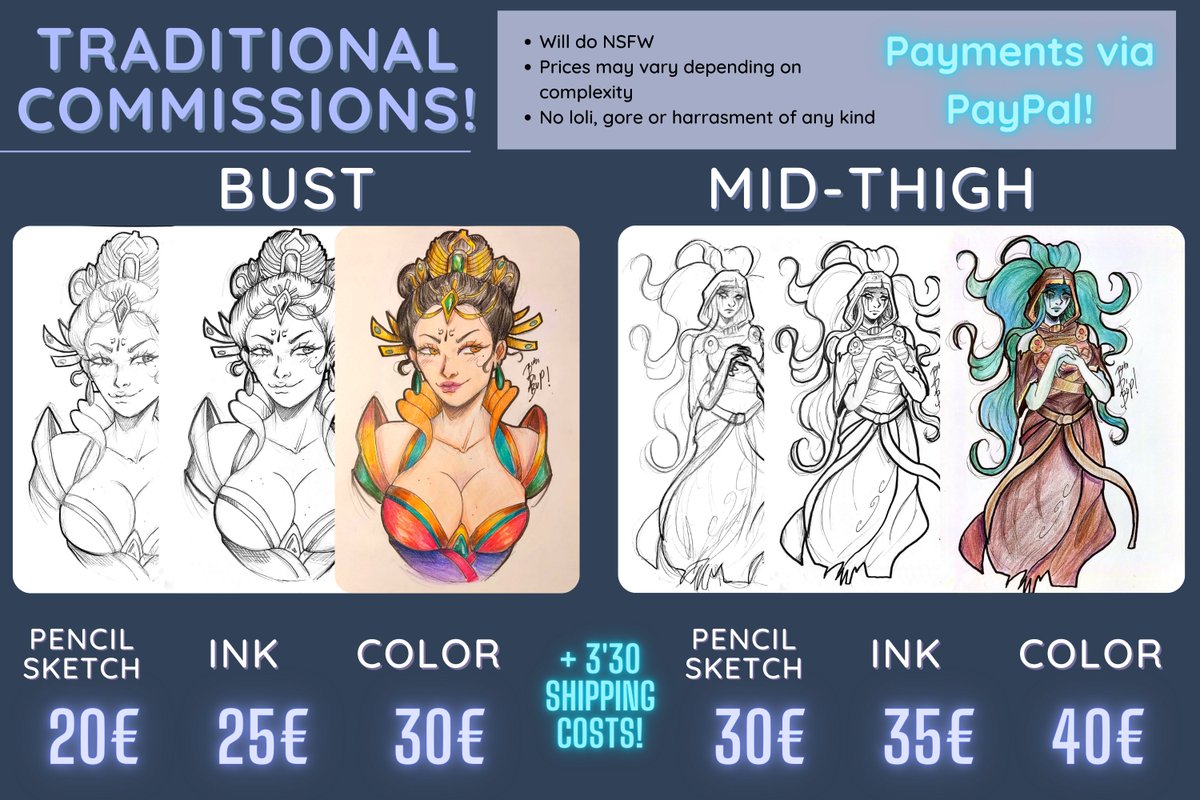 BubiDiBup's tweet photo. 2024 Cοmmissiοns are open!
Im continuing with traditional commissions, size is roughly an A5 and shipping prices are international! 💕💕💕

#CommissionsOpen #Commissionsheet https://t.co/5H886OxIi8