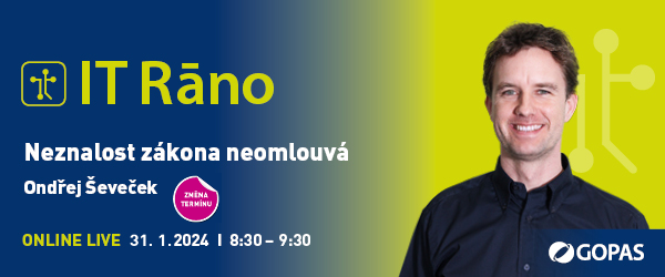 POZOR! ZMĚNA TERMÍNU! NA NOVÝ TERMÍN JE POTŘEBA SE ZNOVU ZAREGISTROVAT! 
V roce 2024 vstoupí v platnost změny zákona o kybernetické bezpečnosti, které se dotknou tisíců českých firem. 
Jak splnit všechny požadavky a vyhnout se problémům? bit.ly/ITRano32