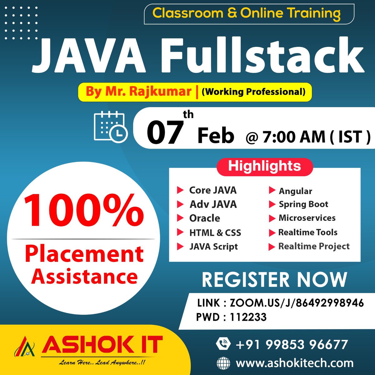 ashokitschool's tweet image. 📷 Java FullStack (Classroom &amp;amp; Online Training)📷
📷 Enroll Now : bit.ly/3noOByz
📷 Free Demo On 07th-Feb @ 07:00 AM IST
📷 Classroom Location: maps.app.goo.gl/sfwTRszFjhRZmu…

#javafullstackdevelopercourse #java #javafullstacdevelopmentcourse #coding #programming