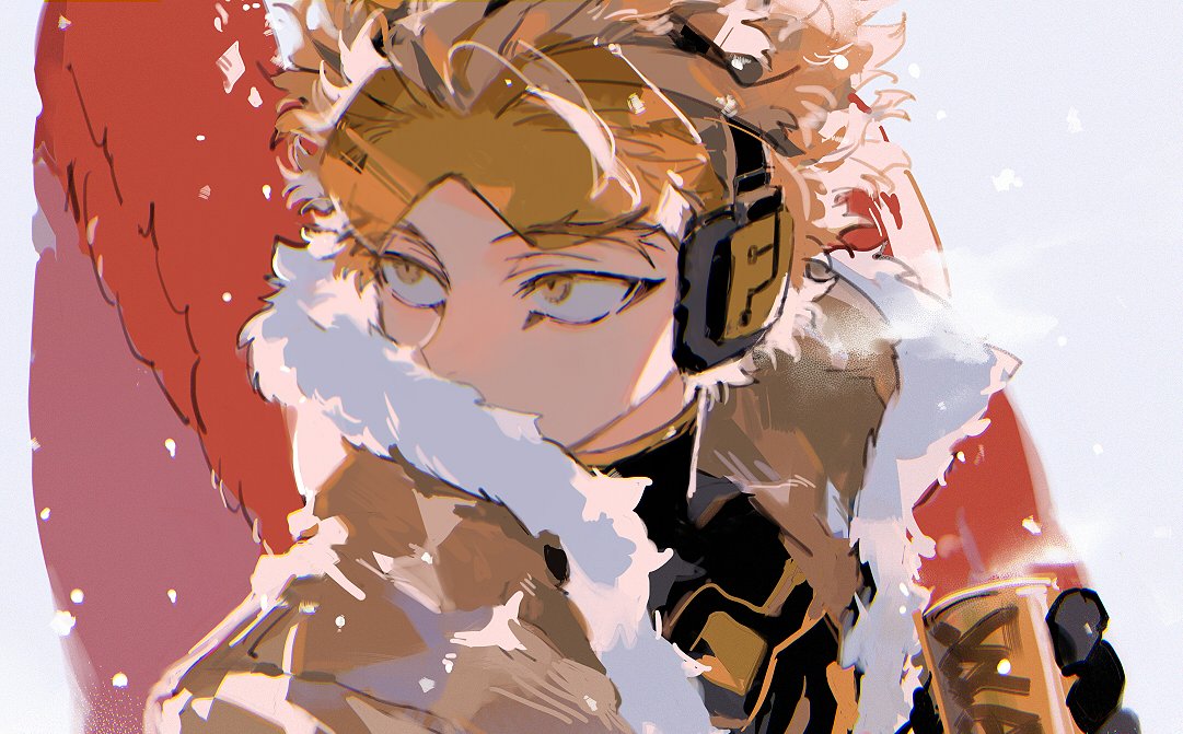 hawks (boku no hero academia) 1boy male focus blonde hair solo fur trim headphones short hair  illustration images