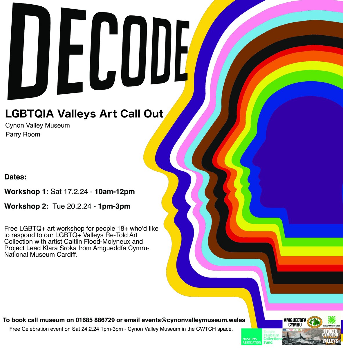 Free LGBTQ+ art workshop in @cynonvalleymus for people 18+ who’d like to respond to our LGBTQ+ Valleys Re-Told Art Collection!

With artist Caitlin Flood-Molyneux and Project Lead Klara Sroka from @Museum_Cardiff 

Sat 17.2.24 - 10am-12pm
Tue 20.2.24 - 1pm-3pm

#ValleysRetold