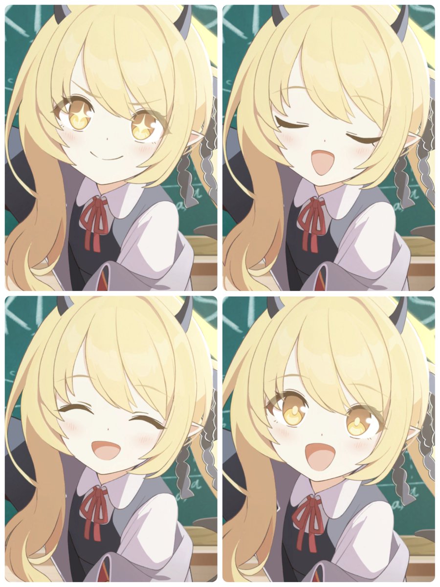 ibuki (blue archive) 1girl blonde hair horns pointy ears closed eyes yellow eyes smile  illustration images