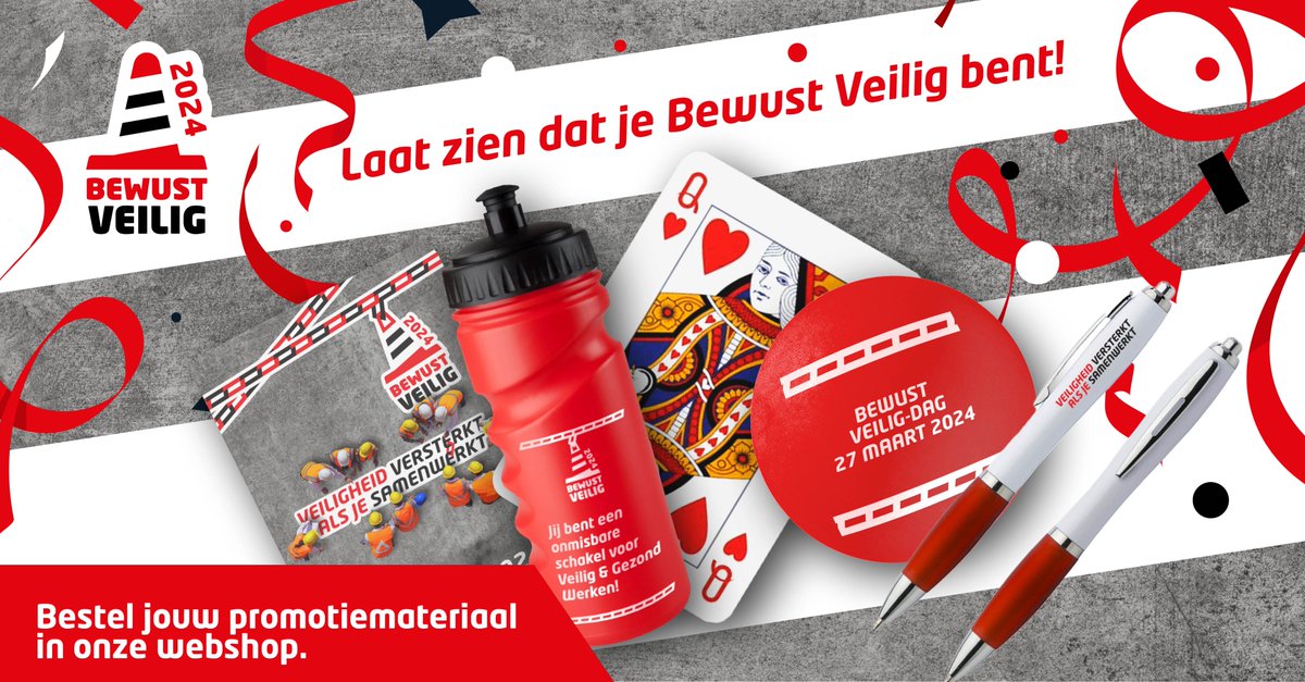 Laat zien dat jouw organisatie Bewust Veilig is! 👷‍♂️

Ook dit jaar stellen we weer verschillende promotieartikelen beschikbaar, waarmee je laat zien dat veilig en gezond werken bij jouw organisatie hoog op de agenda staat. 

Bezoek onze webshop op bewustveilig.com/webshop/!