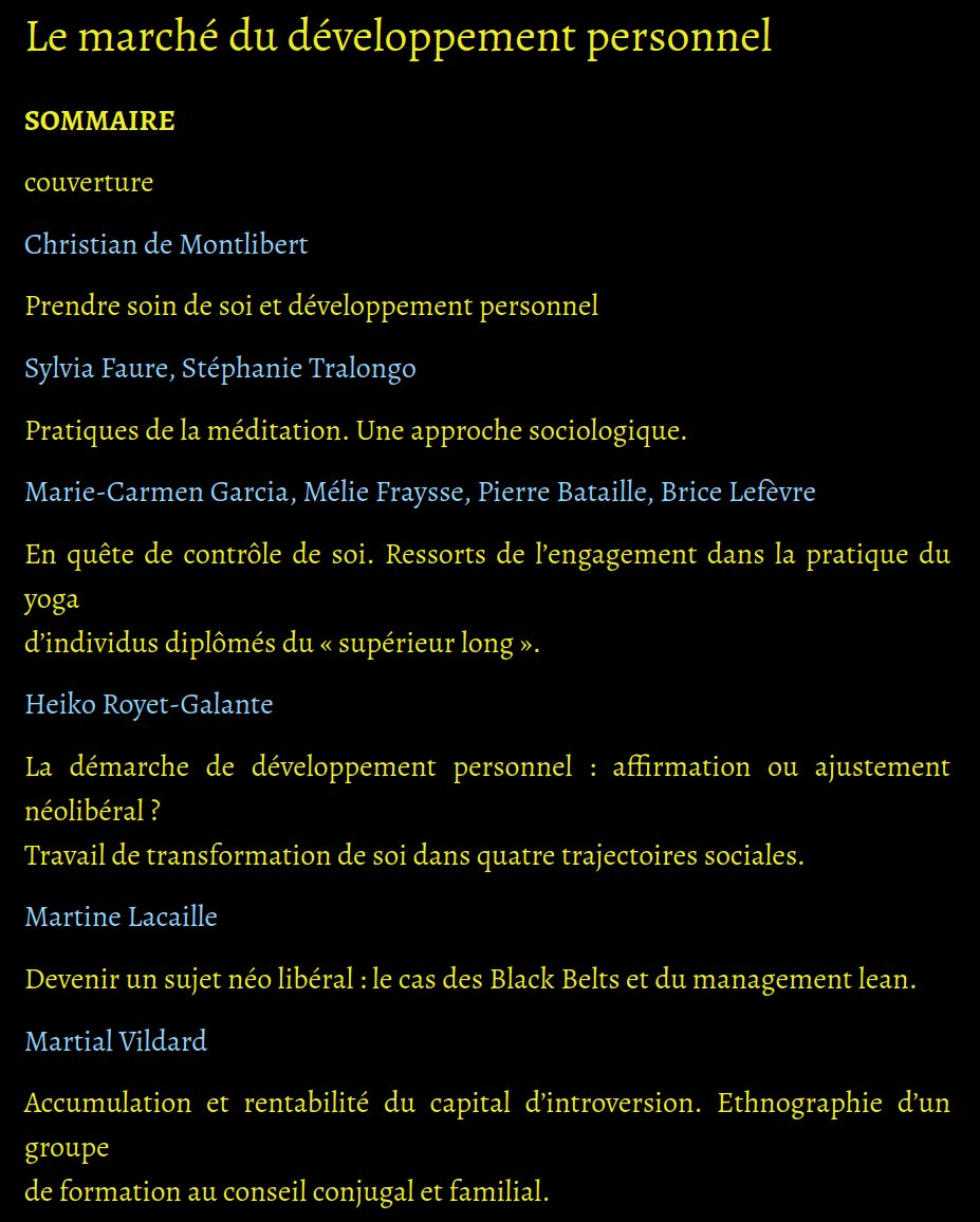 📢📢📢 Sortie ce jour en ligne du dernier numéro de Regards Sociologiques sur le marché du développement personnel

Avec une intro++ sur l'émergence du marché du dev. perso

Et aussi le 1er article sur les pratiquant·es de yoga par Co &amp; Bibi
#openscience 

regards-sociologiques.fr/n61-62-2023-so…