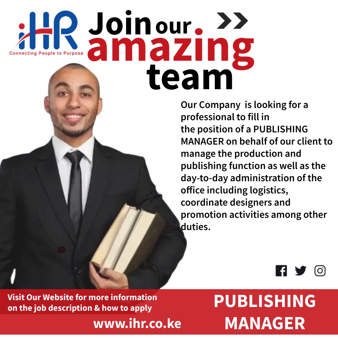 Title: Publishing Manager Location: Nairobi Unlock Your Story: Join Us as a Publishing Manager! How to Apply: If you're ready to make your mark in the world of publishing, make your application via the link below: forms.gle/H64ovtz6YVbp71…