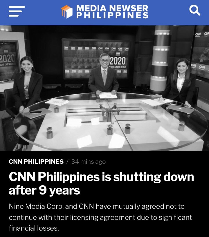 dumidyeypee's tweet photo. CNN Philippines is shutting down after 9 years @medianewserph https://t.co/8ofk1ywCLC