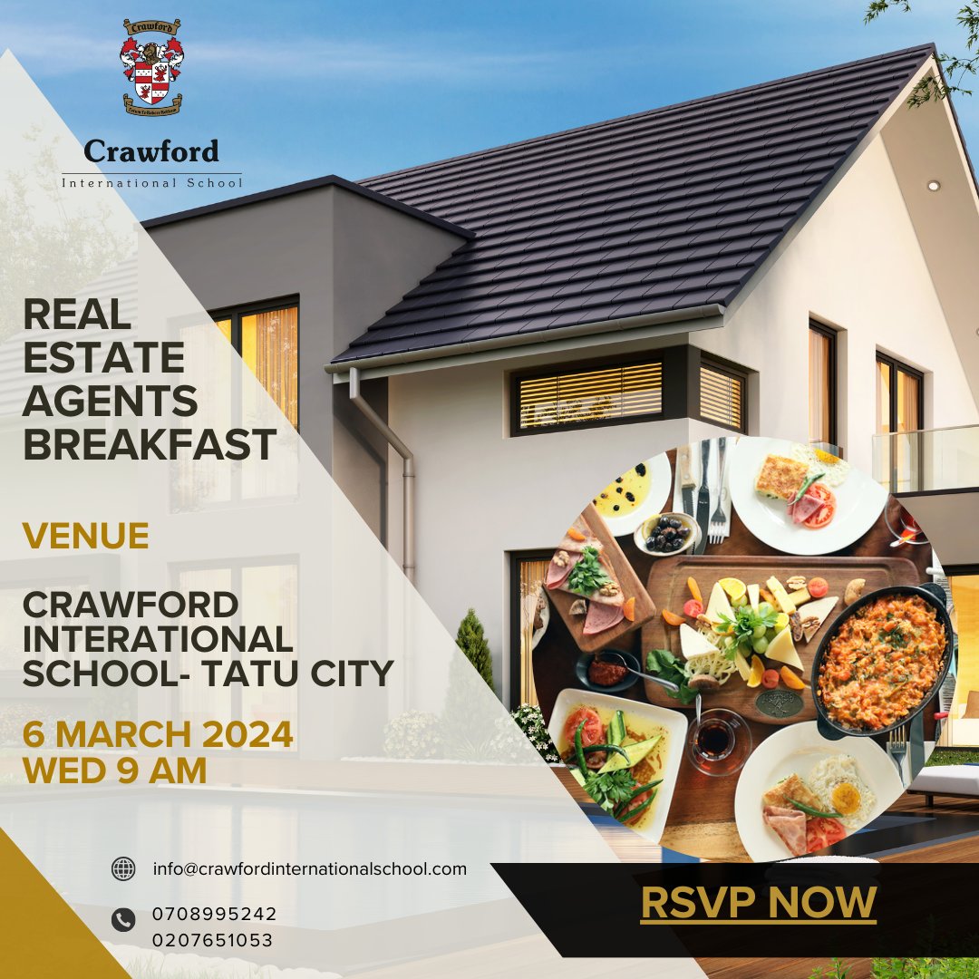 A High Tea Breakfast for Real Estate Agents!
March 6,  2024 
Time: 9:00 AM 
 Venue: Crawford International School

It is no secret that one of the most critical considerations when choosing a place to settle is the accessibility of schools in the vicinity. For this reason,