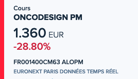 Patrick_trader_'s tweet photo. Pas terrible ce matin sur #oncodesign: augmentation de capital de 3 M€ à un prix de 1.32€ ! https://t.co/a6DfLBLovM